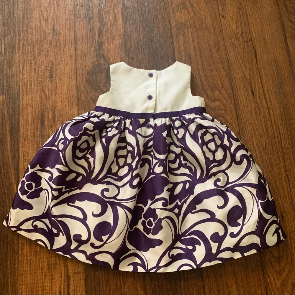 Gymboree Dress size 12-18 months, layered cream top purple abstract pattern